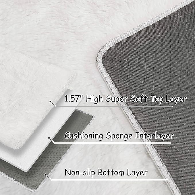 Small Area Rug for Bedroom 2x3ft Mini White Fluffy Rug Mat Bedside Throw Rug - Image 5
