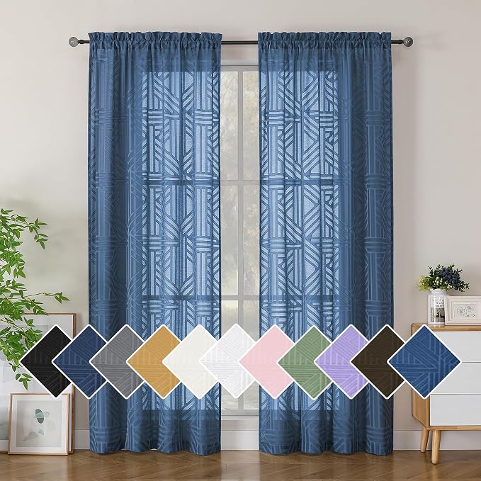 Simplebrand Dusty Blue Sheer Curtains 72 Inch Length 2 Panels by Simplebrand