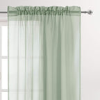DWCN Bean Green Sheer Curtains Semi Transparent Voile Rod Pocket Curtains - Image 2