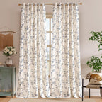 Lazzzy 90 Inch Length Curtain for Living Room Bedroom Blue Floral Drapes Linen - Image 2