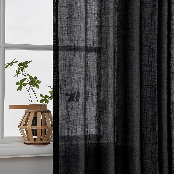 MIULEE Black Linen Curtains 90 Inch Length 2 Panels - Image 5