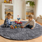 ONASAR Grey Round Area Rug 4ft, Fluffy Plush Shaggy Carpet Mats - Image 4