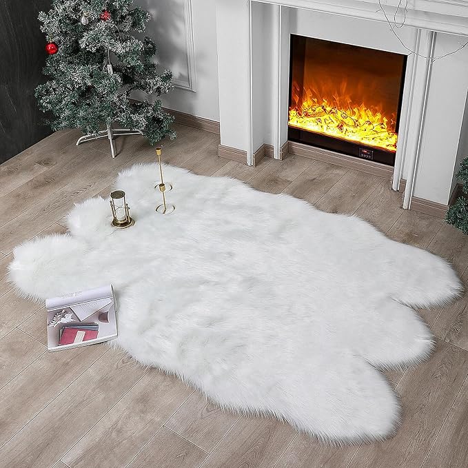linmopm Faux Fur Rug Sheepskin Shag Fluffy Fuzzy White 4x6 ft Rugs by Limopmfauxfurproducts