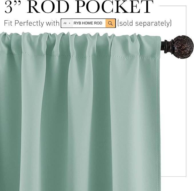 RYB HOME Blackout French Door Window Curtain Covering, Rod Pocket Thermal - Image 2