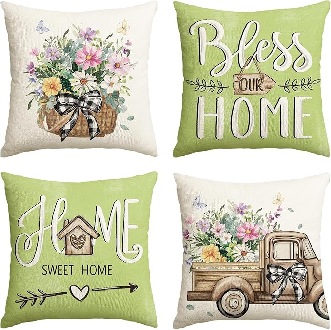 AVOIN colorlife Bless Our Home Eucalyptus Leaves Throw Pillow Covers, 18 x 18 by AVOINcolorlife