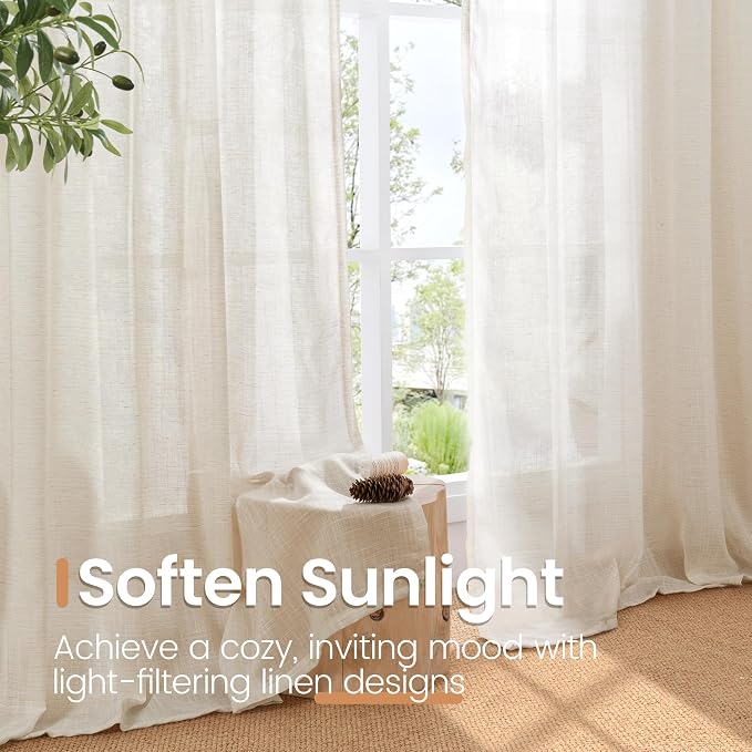 BGment Oatmeal Linen Semi Sheer Curtains 72 Inch Length - Image 4