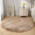 Goolela Beige Round Rug 4ft Fluffy Sheepskin Faux Fur Rug by Goolela