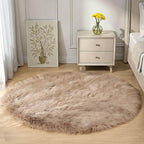 Goolela Beige Round Rug 4ft Fluffy Sheepskin Faux Fur Rug by Goolela