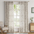 jinchan Linen Floral Curtains for Living Room 96 Inch Length Taupe Printed - Image 2