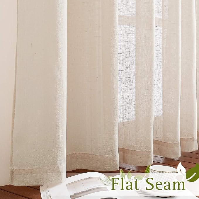 NICETOWN Semi Sheer Beige Curtains 84 inches Long, Grommet Linen Weave Vertical - Image 6