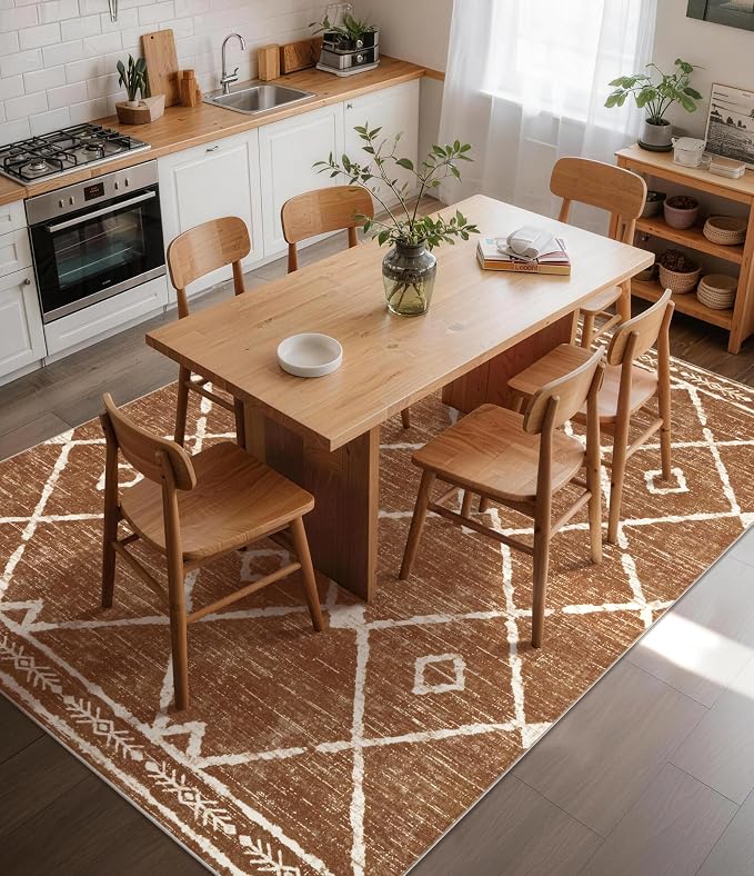 YIHOUSE Western Area Rugs for Living Room 5x7, Moroccan Aztec Burnt Orange Rug - Image 7