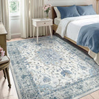 Area Rugs 5'x8' Washable Non-Slip, Floral Vintage Distress Print Pattern - Image 2