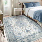 Area Rugs 5'x7' Washable Non-Slip, Floral Vintage Distress Print Pattern - Image 3
