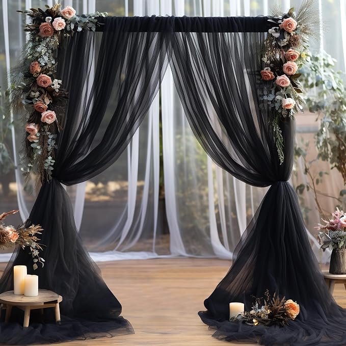 20ft x 15ft Black Tulle Backdrop Curtain - Image 8