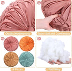 Kathfly Set of 4 Decorative Round Pleated Throw Pillows, Classy Velvet Pumpkin - Image 3