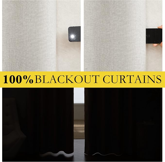 NICETOWN 100% Blackout Linen Texture Curtains 72 inches Long, Thermal Insulated - Image 2