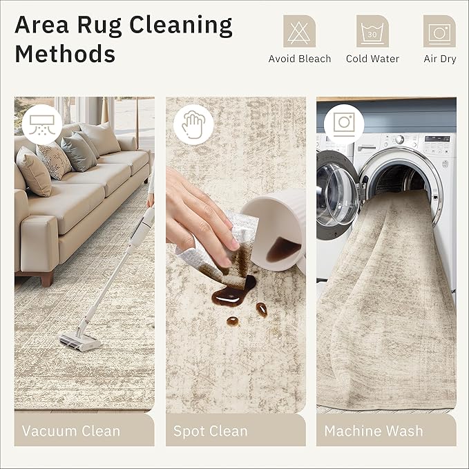 Area Rug 10x12 Vintage Washable Living Room Large Carpet Non Slip Bedroom - Image 5