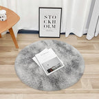 Tie Dye Grey Round Rugs Small 3x3 ft Fluffy Circle Rug Furry Carpet Shaggy - Image 6