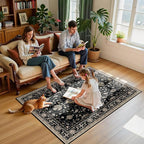 Area Rugs 4'x6' Washable Non-Slip, Floral Vintage Distress Print Pattern - Image 4