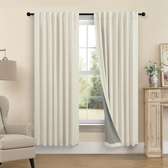 Black Out Burlap Curtains 63 Inch Long Faux Linen Farmhouse Bedroom Blackout by Pitalk