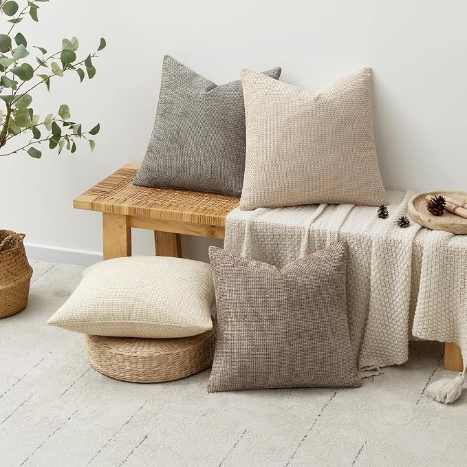 MIULEE Pack of 4 Couch Throw Pillow Covers 16x16 Inch Neutral Beige/Brown Soft - Image 4