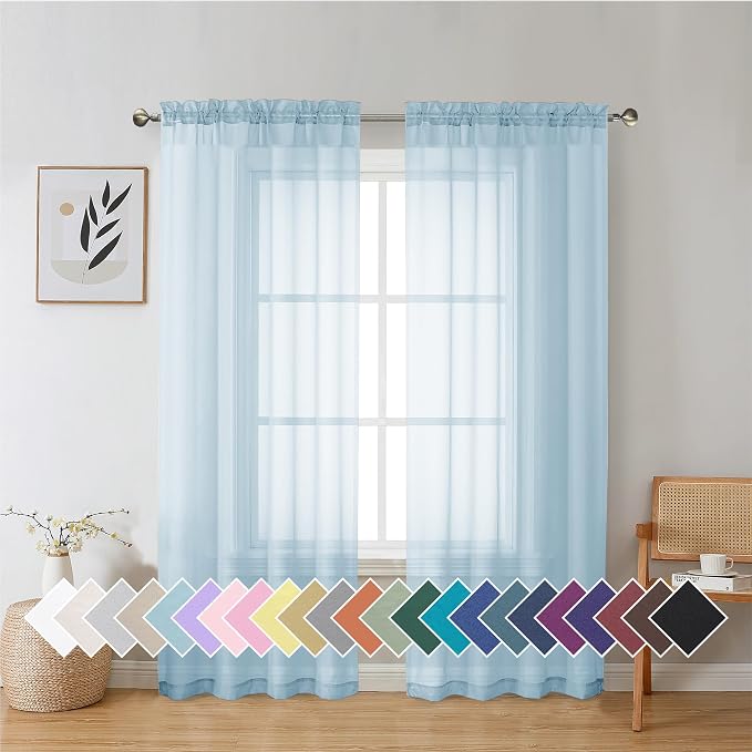 Aiyufeng 2 Pack: Basic Sky Blue Sheer Curtain Drapes 72 Inch Length 2 Panels by Aiyufeng