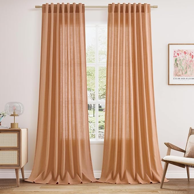 Peach Quartz Linen Curtains 102 Inch Length 2 Panels Back Tab Rod Pocket Semi by Nanspring