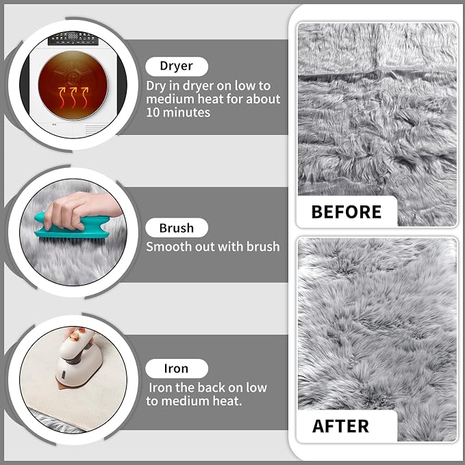 Ciicool Faux Sheepskin Rugs Soft Faux Fur Rug Grey Fluffy Chair Couch Cover - Image 7