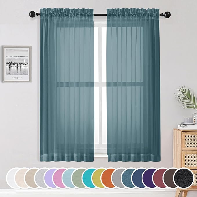OWENIE Sheer Curtains, 63 inch Length Set of 2, Rod Pocket Light Weight Voile by OWENIE