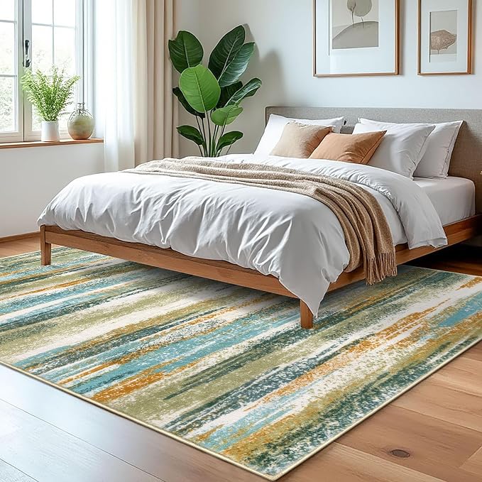 Lansny Modern Abstract 5x7 Machine Washable Area Rug Non-Slip Soft Bedroom - Image 2