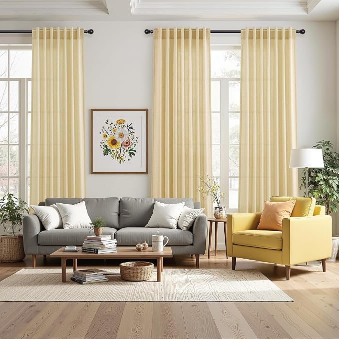 Nanspring Cream Yellow Linen Curtains 63 Inch Length - Image 7