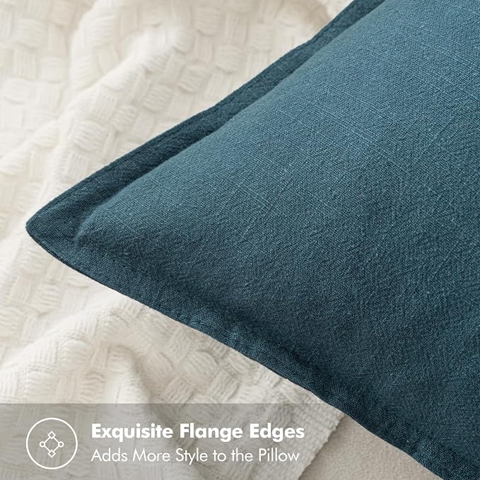 MIULEE Decorative Linen Euro Sham Pillow Covers 22x22 Inch Blue Boho Farmhouse - Image 2