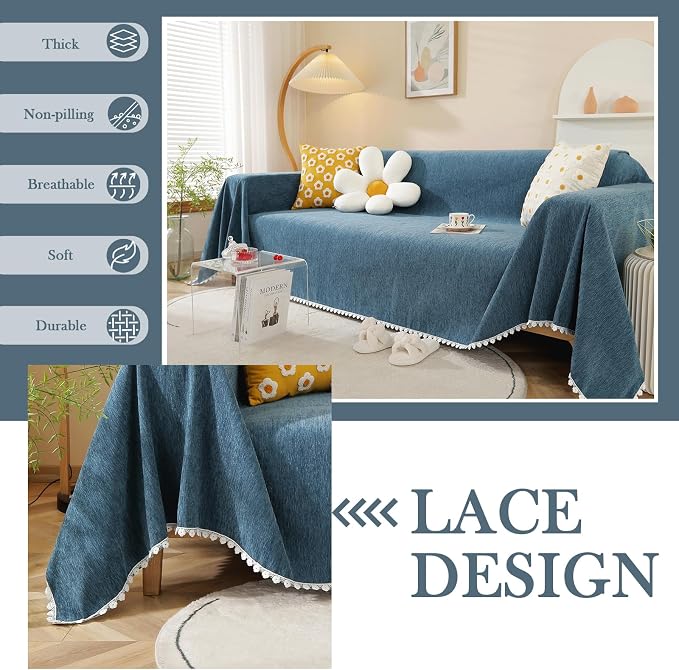 HANDONTIME Blue Sectional Couch Covers Easy Fitted Sofa Covers - Image 2