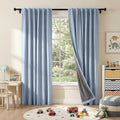 RYB HOME Smoky Blue Linen 100% Blackout Curtains by RYBHOME