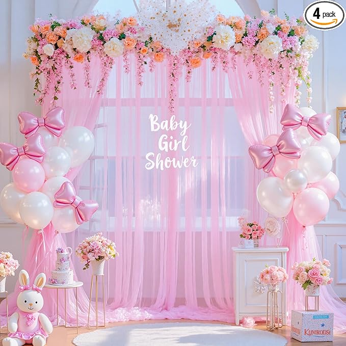 20ft x 12ft Pink Tulle Backdrop Curtain by Suppromo