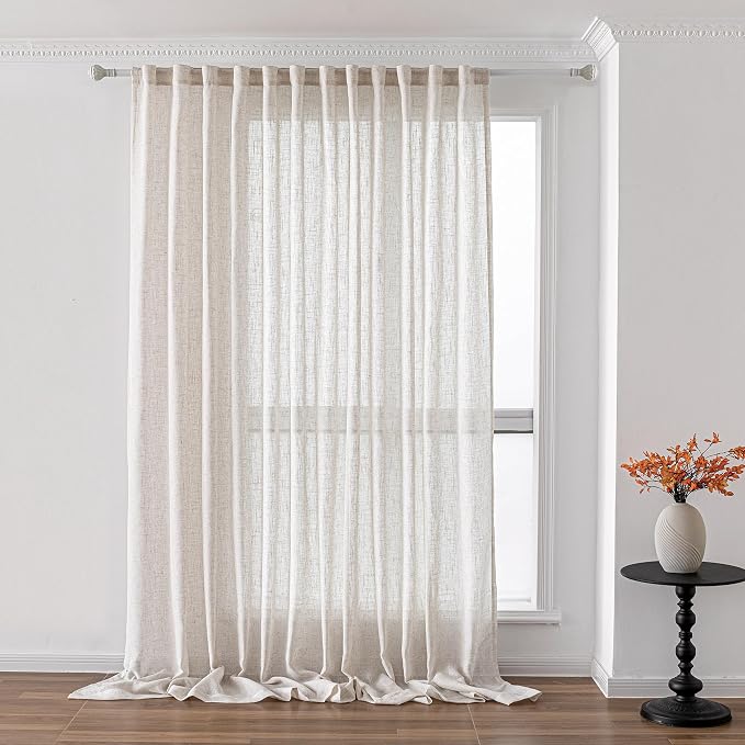 MYSKY HOME Country Curtains for Sliding Glass Door, Back Tab Semi Sheer Curtain by MYSKYHOME