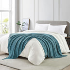 BOURINA Teal Throw Blanket 50 x70 Inches Jacquard Argyle Throw Textured Solid - Image 3