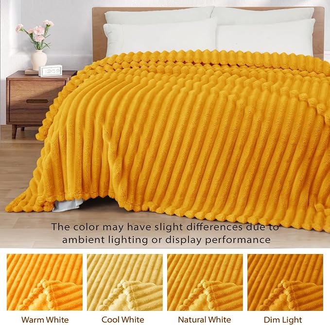 Exclusivo Mezcla King Size Flannel Fleece Blanket, Super Soft Striped Jacquard - Image 3