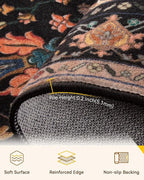 Area Rugs Square 4ft Washable Non-Slip, Floral Vintage Distress Print Pattern - Image 2
