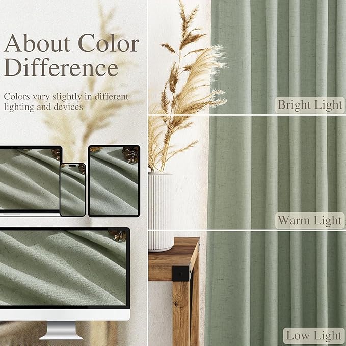 Desert Sage Linen Curtains for Living Room 126 Inches Long Light Filtering Semi - Image 3