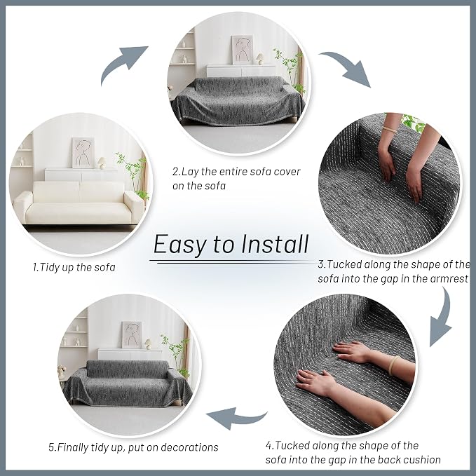 MYSKY HOME Couch Covers for Sofa, Dog Couch Cover Protector, Dark Grey Lines - Image 7