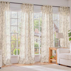 Lazzzy Grey Floral Linen Curtains 96 Inch Farmhouse Back Tab Drapes - Image 6