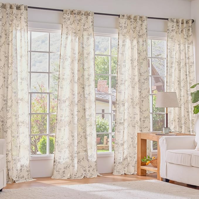 Lazzzy Floral Linen Curtains Farmhouse Extra Long Curtain - Image 6