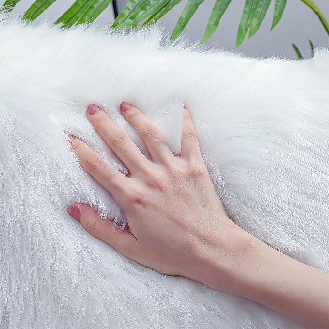linmopm Faux Fur Rug Sheepskin Shag Fluffy Fuzzy White 3x4 ft Rugs - Image 4