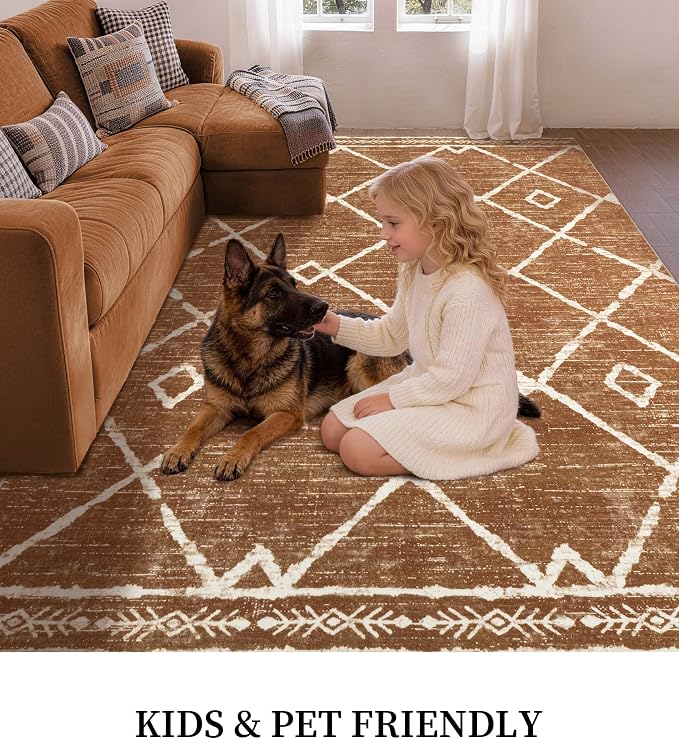 YIHOUSE Western Rugs for Living Room, 6x9 Moroccan Area Rug, Aztec Burnt Orange - Image 3
