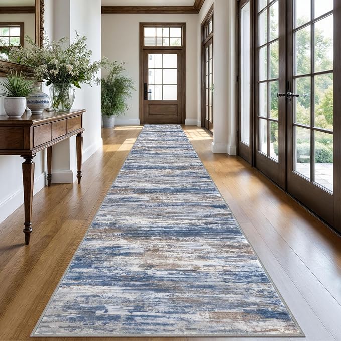 KOZYFLY Modern Abstract Washable Runner Rug 2.6x20 Hallway Runners Non-Slip by KOZYFLY