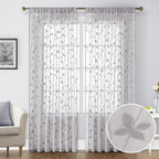 HOMEIDEAS Light Grey Sheer Curtains 52 X 84 Inches Length 2 Panels Embroidered - Image 9