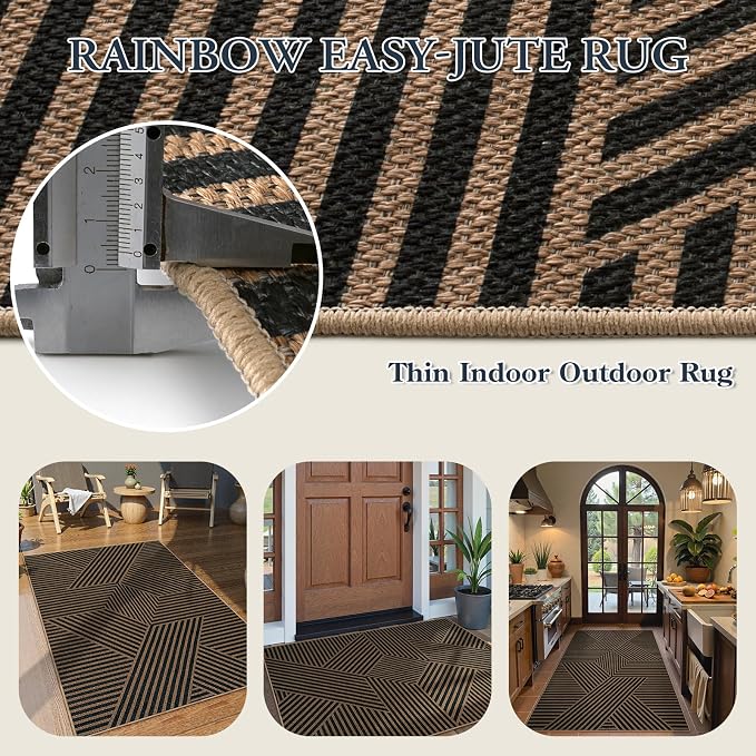 Lahome Enfys Modern Geometric Outdoor Easy Jute Rug, 3x5 Indoor Outdoor Rugs - Image 3