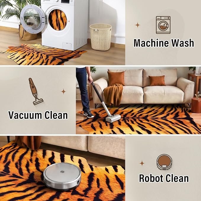 AROGAN Premium Tiger Print Rug 5.2x6.2 Feet, Machine Washable Faux Fur Rug - Image 7