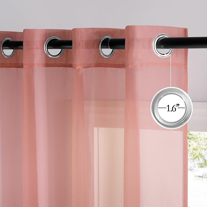 NICETOWN Living Room Coral Pink Sheer Curtains 96 inch Length, Grommet Airy - Image 2